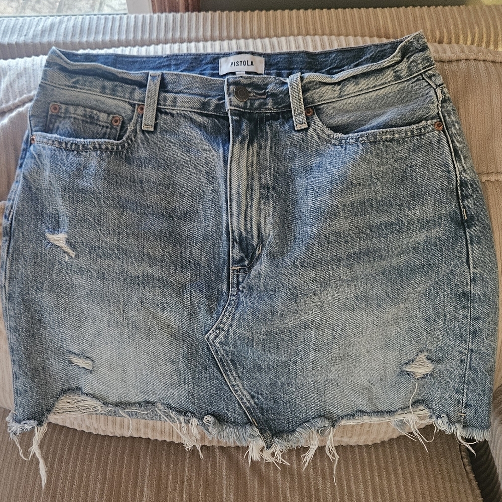 Pistola Frayed Hem Mini Skirt - Light Blue